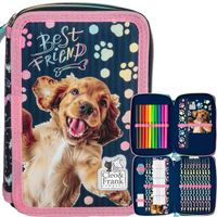 BACKUP PIÓRNIK SZKOLNY DWUKOMOROWY WYPOSAŻENIE KREDKI PSIAKI PIESKI