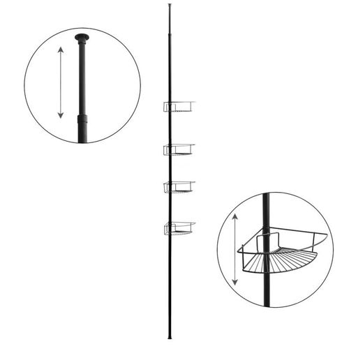 Regał teleskopowa półka łazienkowa XL czarna 4 poziomy - Yoka na Arena.pl