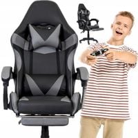 FOTEL GAMINGOWY BIUROWY OBROTOWY KRZESŁO GRACZA EKOSKÓRA KOLOR SZARY