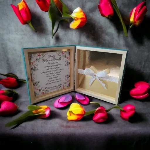 Pudełko ala koperta na pieniądze Prezent ŚLUB ślubny szmaragd pamiątka zdjęcie 4