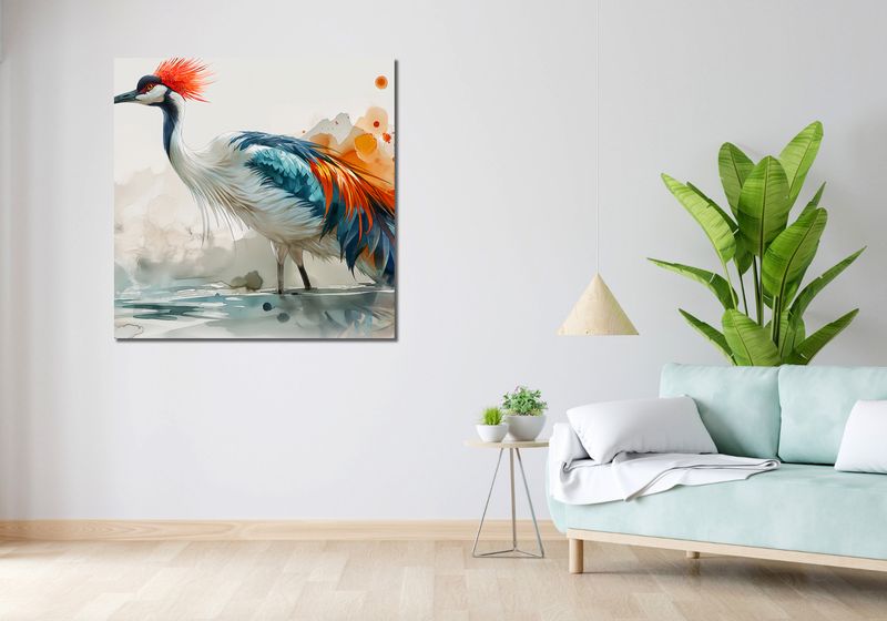 Obraz 100x100cm Żuraw w Akwareli zdjęcie 2