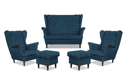 Zestaw wypoczynkowy Carol sofa fotele pufy paski Family Meble granatowy na Arena.pl