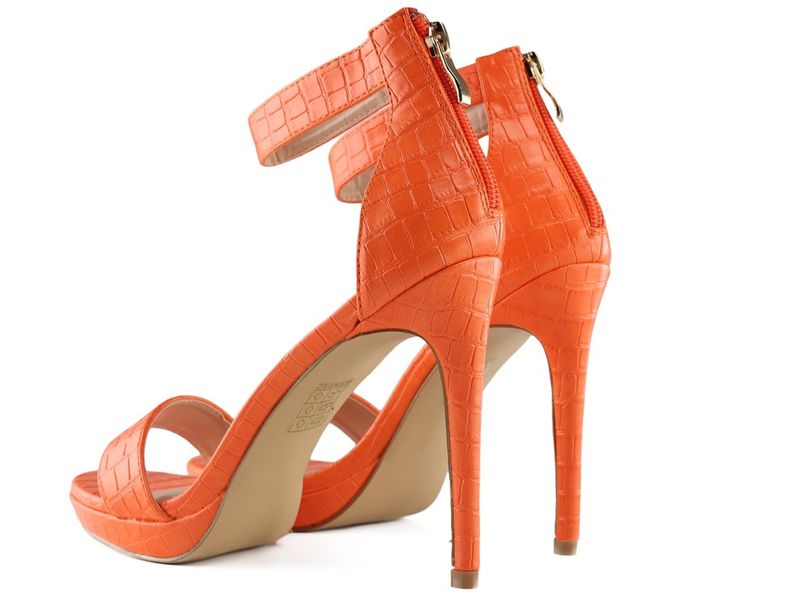 Sandałki na szpilce z paskiem w kostce pomarańczowe 37 zdjęcie 7