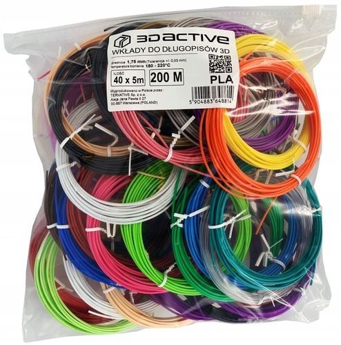 DUŻY ZESTAW WKŁADY DO DŁUGOPISU 3D PEN DLA DZIECI PLA FILAMENTY 40x5m 200 m na Arena.pl