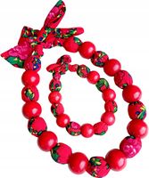 KORALE góralskie FOLK ludowe w materiale KOMPLET naszyjnik chuscie CZERWONE