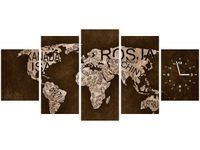 70CM 150CM ZEGAR 5 ELEM MAPA ŚWIATA DRUK OBRAZ