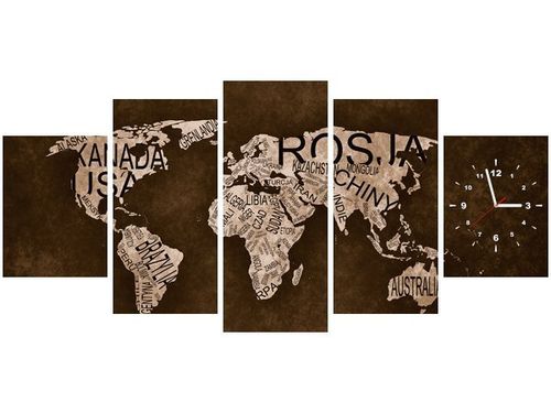 70CM 150CM ZEGAR 5 ELEM MAPA ŚWIATA DRUK OBRAZ na Arena.pl