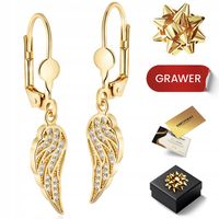 ZŁOTE KOLCZYKI KOBIETY WISZĄCE Z CYRKONIAMI 585 SKRZYDŁA ANIOŁA ZATRZASK