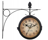 ZEGAR DWUSTRONNY ŚCIENNY RETRO METALOWY CZARNY VINTAGE DESIGN 24CM