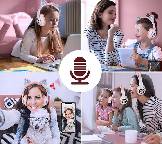 SŁUCHAWKI BEZPRZEWODOWE Z MIKROFONEM KOLOROWE KOCIE USZY LED DLA DZIECI zdjęcie 5