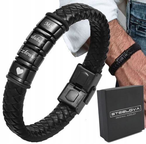 Bransoletka Skórzana dla Mężczyzny z Grawerem IMIONA DATY Prezent na Arena.pl
