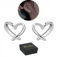 KOLCZYKI Srebrne PRÓBA 925 SREBRO Sztyfty z Serca WKRĘTKI Damskie