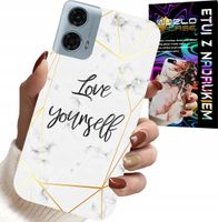 ETUI DO MOTOROLA G24 / G04 - BIAŁY MARMUREK W ZŁOTE RAMKI LOVE YOU
