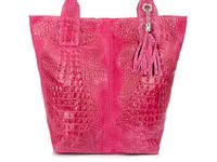 Torebka Worek Skórzana A4 Krokodyl Z Saszetką Fuksja L94