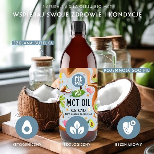 Olej MCT BIO z kokosa 500 ml 100 % kokosowy Coconut keto C8+C10 + pompka na Arena.pl