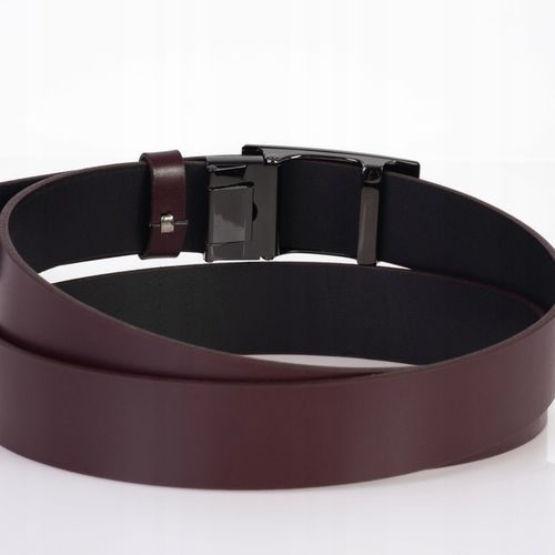 Pasek SKÓRZANY męski Klamra automat BORDOWY spodni na Arena.pl