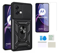 Etui pancerne do MOTOROLA MOTO G84 5G Slide Ring czarny + folia ochronna