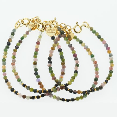 Bransoletka - cięty Turmalin kolorowy. Hematyt i srebro złocone 17,5 cm na Arena.pl