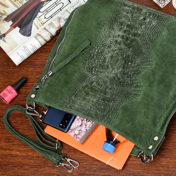 VERA PELLE torebka zamszowa worek kroko z paskiem na ramię V476 j.szara zdjęcie 5