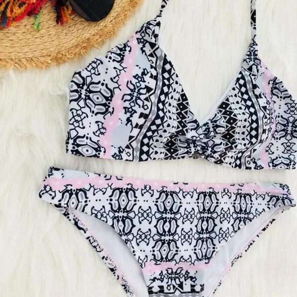 BIKINI STRÓJ KĄPIELOWY DWUCZĘŚCIOWY WZÓR AZTECKI WIĄZANY KOSTIUM KOMPLET M zdjęcie 3