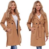 PRĄŻKOWANY PŁASZCZ Z PASKIEM PRZEJŚCIOWY JESIENNY ZIMOWY DAMSKI M