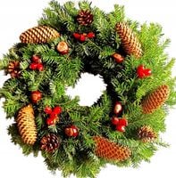 Stroik, wianek, żywy z kasztanami, na grób, Boże Narodzenie 70cm [BN-G21]