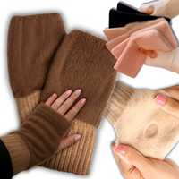 PLUSZOWE RĘKAWICZKI BEZ PALCÓW DAMSKIE MITENKI Z FUTERKIEM ZIMOWE BRĄZOWE