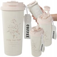 KUBEK TERMICZNY 530ml SŁOMKA Z UCHWYTEM STALOWY TERMOS NA ZIMNE I GORĄCE