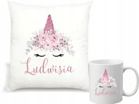 Zestaw PODUSZKA + KUBEK jednorożec dowolny tekst PREZENT DLA DZIEWCZYNKI