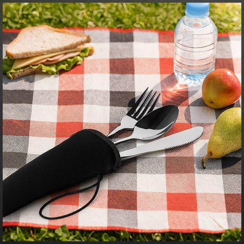 Sztućce turystyczne nóż widelec łyżka stalowe w etui zestaw 4w1 czarny na Arena.pl