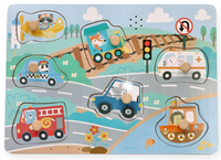AdamToys Układanka z uchwytami dla dzieci Grająca Pojazdy Puzzle 7el.