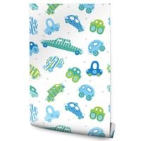 Tapeta Dziecięca Niebiesko-Zielone AUTKA Samochody