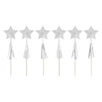 Toppery na tort Gwiazdki srebrne 6szt dekoracja wypieków babeczek