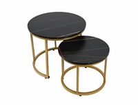 Stoliki kawowe okrągłe Zestaw fi 53x45 fi 43x35 czarny marmur złotą żyłką