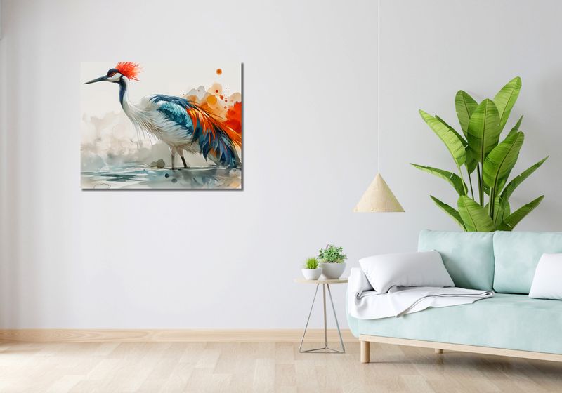 Obraz 90x70cm Żuraw w Akwareli zdjęcie 2