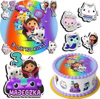 ZESTAW OPŁATEK NA TORT 20CM + 17 POSTACI - KOCI DOMEK GABI + IMIĘ 15CM 18CM