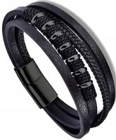 Bransoletka czarna punk warkocz męska stal skóra  B8_Czarny