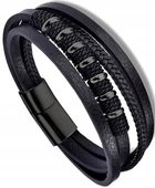 Bransoletka czarna punk warkocz męska stal skóra  B8_Czarny