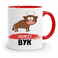 Kubek Czerwony Śmieszny Zabawny Skurczy Byk Z Nadrukiem Ze Zdjęciem