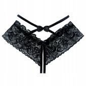 Stringi koronkowe damskie OTWARTE majtki Z DZIURKĄ sexy mini dziurka CZARNE