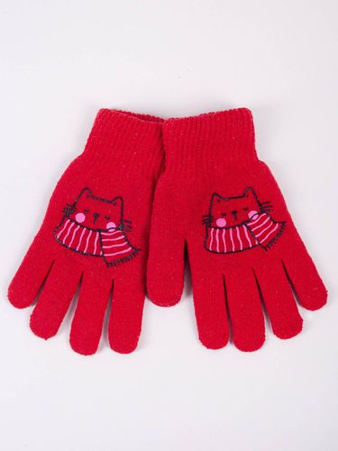 Rękawiczki dziewczęce pięciopalczaste czerwone z kotkiem 20 YOCLUB na Arena.pl