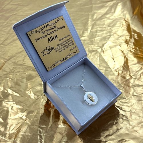 SREBRNY ŁAŃCUSZEK + MEDALIK 925 PREZENT NA KOMUNIĘ DLA DZIEWCZYNKI + GRAWER na Arena.pl