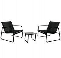 ZESTAW MEBLI OGRODOWYCH czarny STOLIK kawowy szklany KRZESŁA tarasowe FOTEL