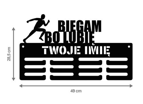 Wieszak na medale BIEGAM BO LUBIĘ  twoje imię dowolny tekst 51.3 na Arena.pl