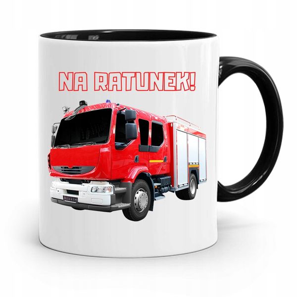 Kubek Czarny Dla Strażaka Straż Na Ratunek Z Nadrukiem Ze Zdjęciem zdjęcie 1