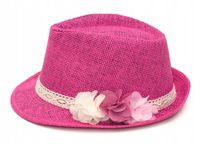 Kapelusz Słomkowy Trilby dla Dziewczynki Plażowy na Lato z Kwiatkami 56