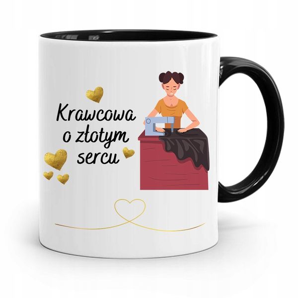 Kubek Czarny Krawcowej Krawcowy O Złotym Sercu Z Nadrukiem Ze Zdjęciem zdjęcie 1