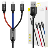 kabel usb baseus 3w1 usb-c / lightning / micro 3a 1.2m (czarny)