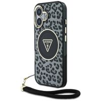 Etui Guess HC IML Leopard Triangle Cord Strap do iPhone 16 MagSafe czarny