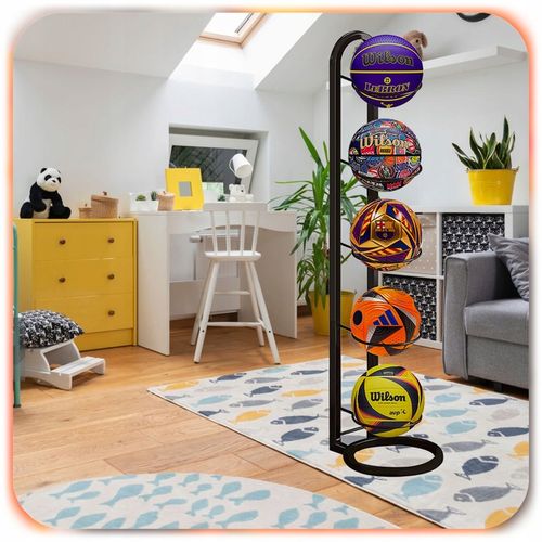 STOJAK NA PIŁKI metalowy 5 piłek półka organizer przechowywanie na Arena.pl